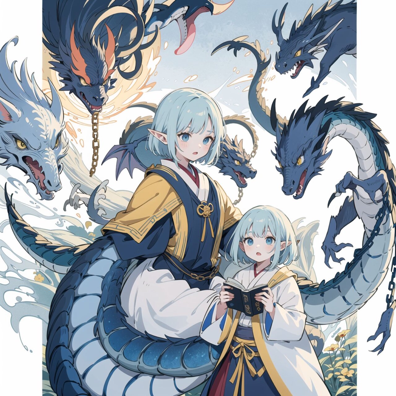 エルフの女の子とドラゴン