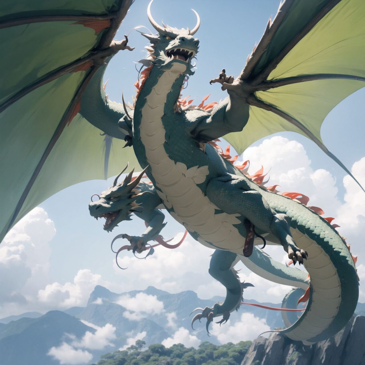 The dragon soars high into the sky and begins to dance lightly with the gentle breeze.
It is as if nature itself is blessing the dragon.

and the screen is enveloped in a sacred and beautiful energy.