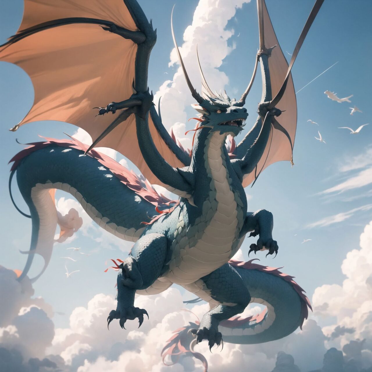 The dragon soars high into the sky and begins to dance lightly with the gentle breeze.
It is as if nature itself is blessing the dragon.

and the screen is enveloped in a sacred and beautiful energy.