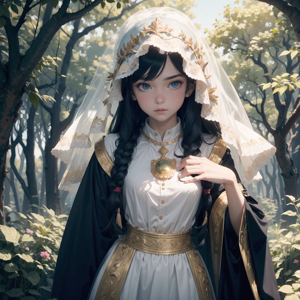 solo elf girl,
18 years old,
Long dark blue hair,
Emerald green eyes,
Green and gold accented elegant robe,
Special veil with shimmering fibers,
Concentrated and confident expression,
Right hand extended forward, left hand slightly clenched in front of chest,
Deep forest background with ancient trees and faint lighting,
Moss and small flowers on the ground,
Magic energy orb in hand with green and gold light waves,
Particles of light scattering around,
Low angle shot,
Soft yet strong lighting contrast highlighting her and the magic orb,

BLAKE,
high resolution,
extremely detailed CG,
8K quality in 2.5D,
Idol cosplayers,
Image shows a publicity still of a scene from the film,
The shot was taken to show her in the lead role,
Close-up shot,
Cowboy shot,
camera-ready,
She has a natural talent for captivating readers,
She has a charming, photogenic look,
Innocence,
She can give a flirtatious look,
She embodies the image of a girl who is popular with men,
Lolita taste,
Fresh poses of pure, innocent girls,

Shot on an open set,
Professional equipment,
High-quality work by first-class cameramen, lighting designers, and make-up artists,
Screen composition with attention to detail.