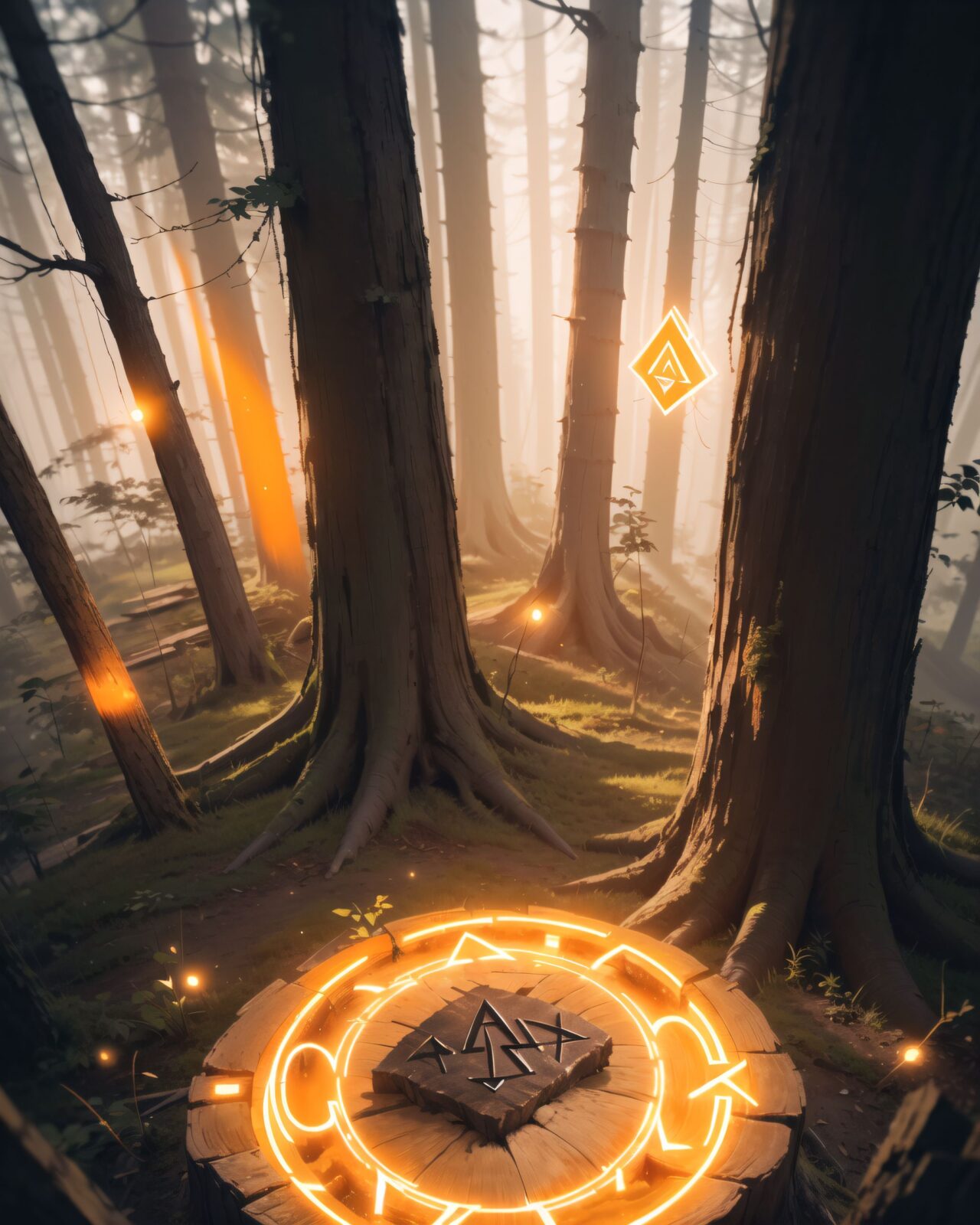 (The highest, highest quality), a scene from a film, an elf girl adventurer with silver hair and emerald green eyes is standing with her back to us in the deep forest. She is standing with her back to us.
(In the background of her, we can see a tree stump about 1 metre high.
On top of the stump, we can see a magical circle of mysterious rune characters emitting an orange light: 1.8),
the forest is shrouded in mist, and mysterious glowing particles float in the air. Soft moonlight filters through the treetops, casting an eerie yet captivating glow. Curiosity and a hint of unease can be felt from her back.
8K, super high definition, intricate patterns, cinematic composition, photorealistic fantasy art, soft atmospheric lighting.