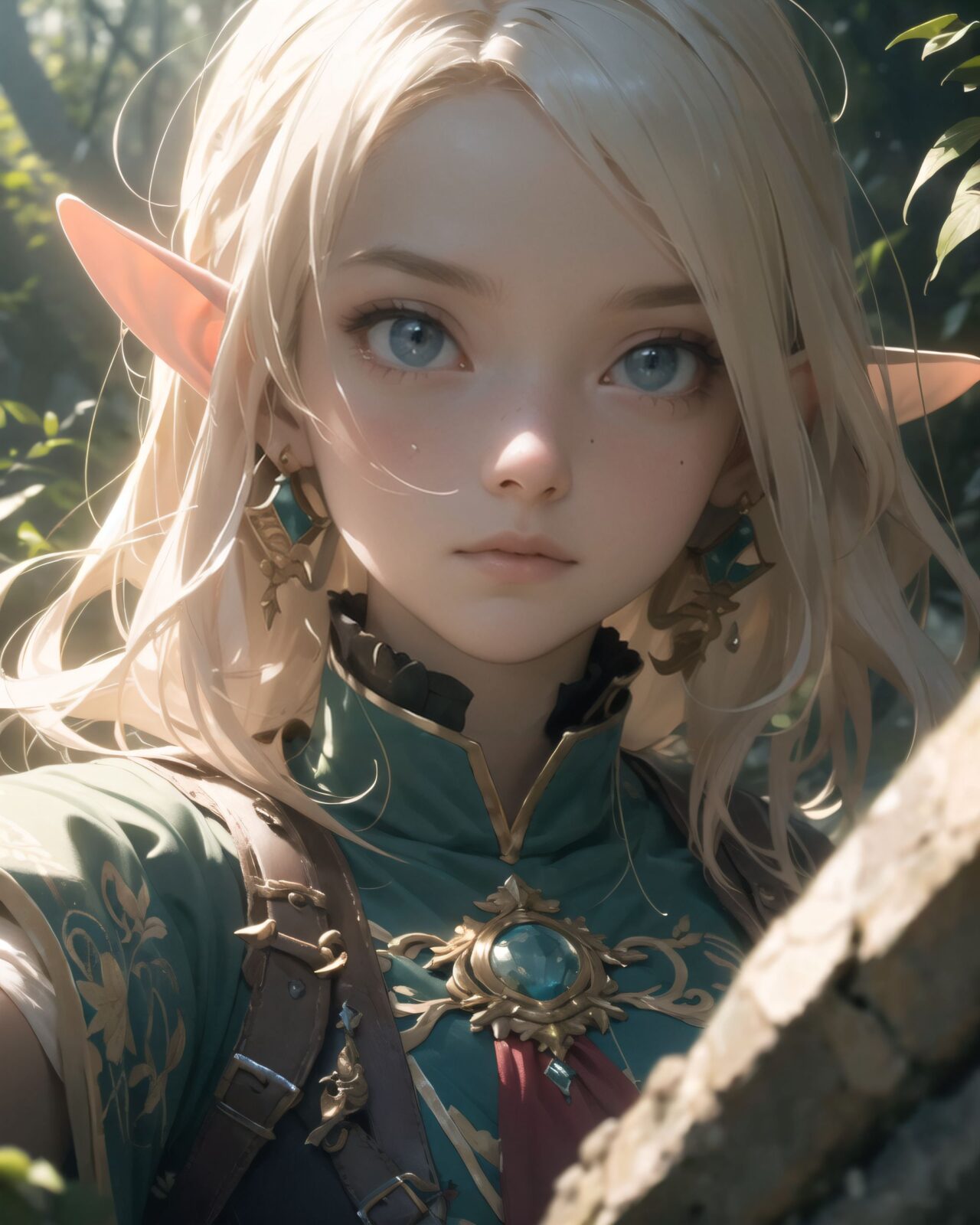 (masterpiece:1.3), (best quality:1.3),
A charming young kawaii ero elven adventurer, displaying an innocent yet determined expression,
Her silver short hair flows gently in the wind, complementing her deep emerald-green eyes,
She wears a traveler?s outfit inspired by the natural world:
- A fitted forest-green tunic with golden embroidery,
- A brown leather corset belt securing a utility pouch,
- A flowing dark green cape clasped with a golden brooch,
- Dark brown bracers and knee-high leather boots,
- A quiver of arrows slung across her back, a finely crafted elven bow in her hand,
- Gold-trimmed gloves with delicate vine-like patterns.
((face close-up shot):1.4),
She embodies an aura of adventure and curiosity with her elegant and mysterious style.
Soft natural lighting casts a warm glow on her features, highlighting the intricate details of her attire and accessories.
The image is captured with a cinematic composition, a balance of sharp focus on her expressive face and a blurred, immersive fantasy background.
((
Standing before an ancient ruin deep within a mystical forest,
Towering stone pillars covered in moss and glowing ancient inscriptions carved into weathered stone,
Golden sunlight filtering through dense foliage, casting ethereal light onto the sacred ruins,
A mysterious aura emanates from the ruins, swirling magical particles in the air,
Filia stands cautiously, gazing upon the ruins with wonder and curiosity
):1.2),
Soft natural lighting casts a warm glow on her features, highlighting the intricate details of her attire and accessories.
The image is captured with a cinematic composition, a balance of sharp focus on her expressive face and a blurred, immersive fantasy background.
8k, ultra-detailed, intricate, sharp focus, depth-of-field, photorealistic, fantasy art, atmospheric lighting,
(EasyNegativeV2:-1.5), (worst quality, low quality:-1.2), (bad-hands-5:-1.2), (negative_hand-neg:-1.1)